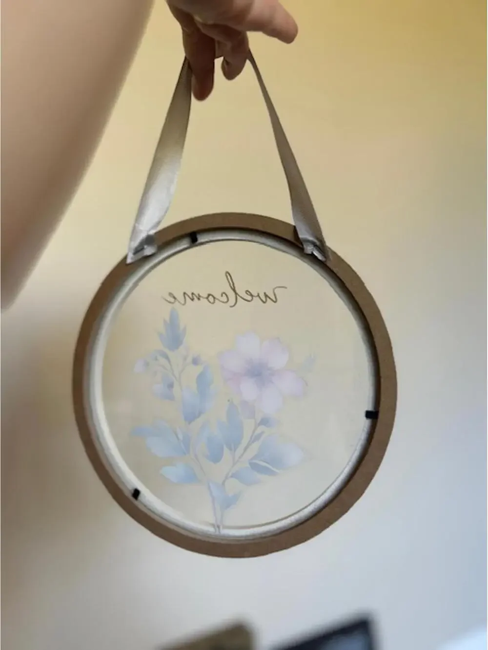 Round Hanging Welcome Sign with Floral Design